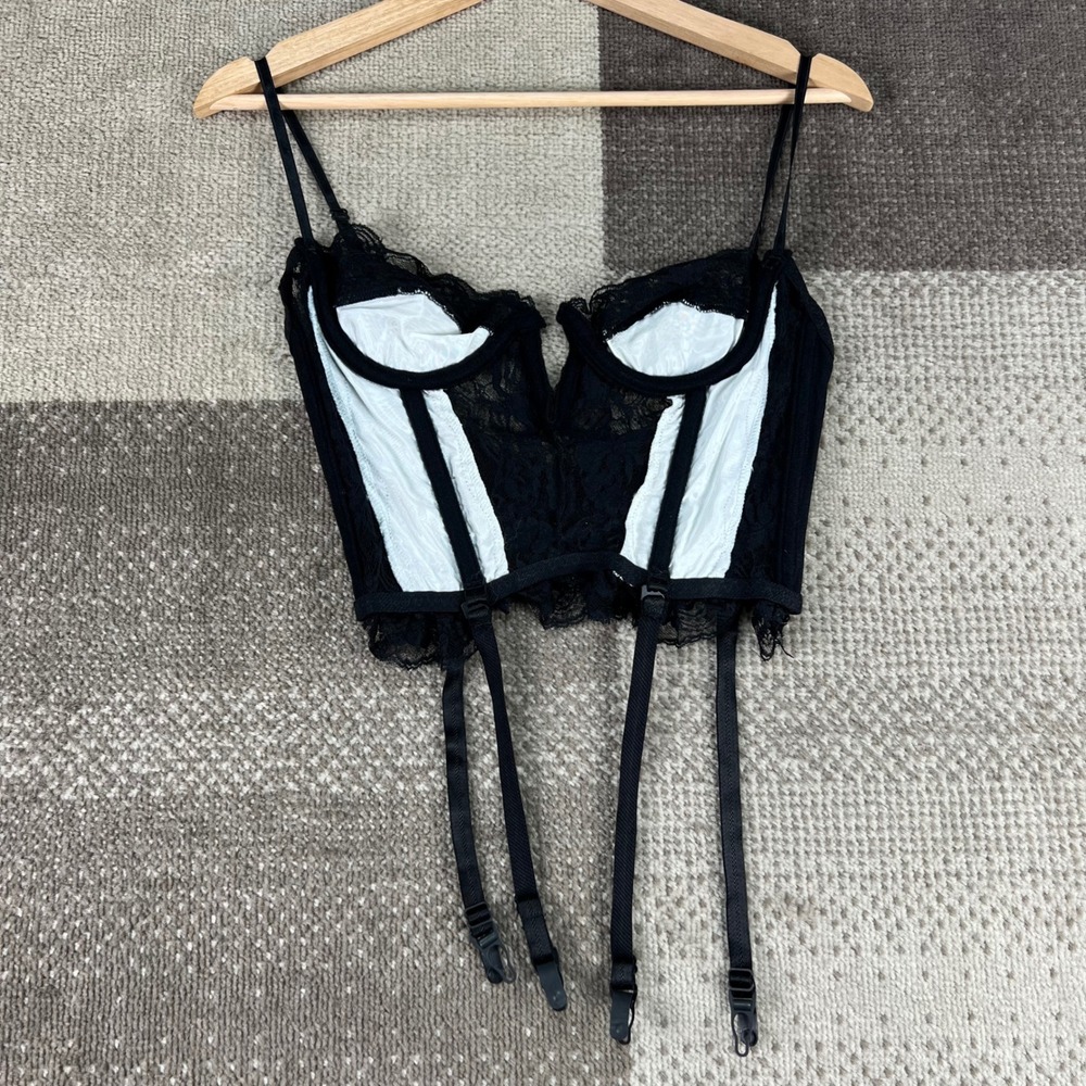 Vintage Andrea‎ Kristoff Escante Black Lace Bustier Corset Top Garter Straps S